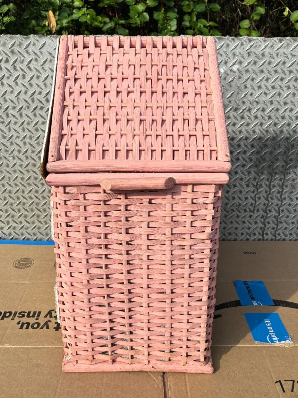 Vintage Pink Wicker House Hamper Basket Toy Storage Dollhouse Madeline Style